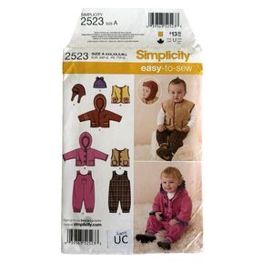 Simplicity EASY Pattern 2523 Babies Bubble Overalls Jacket Vest Hats Sz NB-18M